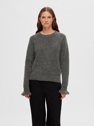 Tröjor&Koftor - Slfsia ras knit frill cuff o-neck – medium grey melange